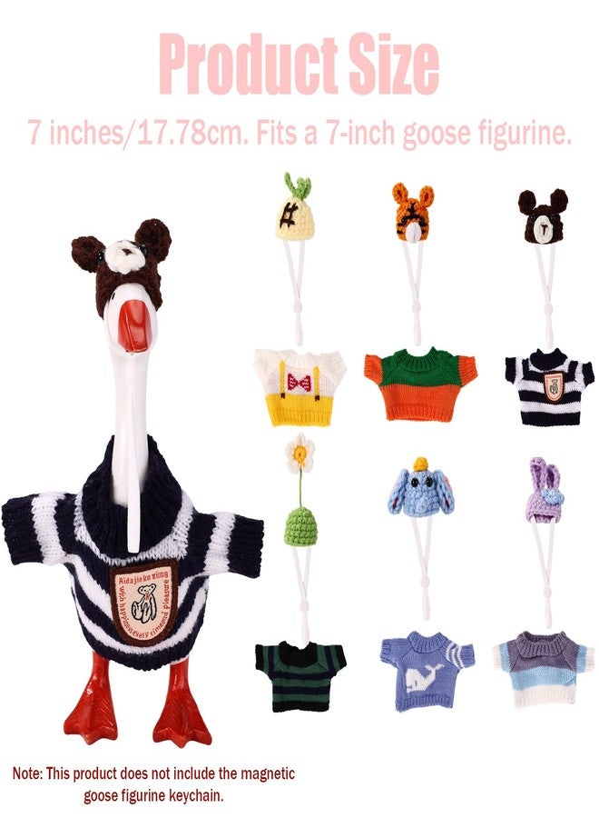 Sinbana 6 Sets Mini Desk Goose Outfits, Cute Knitted Hat & Clothes Colorful Costume & Headwear Accessories for 7 Inch Porch Goose Statue Magnetic Geese Key Holder - Image 2